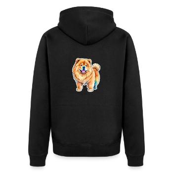 Chow Chow Wasserfarben - Unisex Premium Bio Zip Hoodie - Schwarz - Hinten - Nico (187cm)