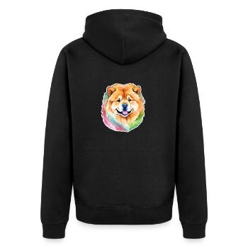 Chow Chow Wasserfarben - Unisex Premium Bio Zip Hoodie - Schwarz - Hinten - Nico (187cm)