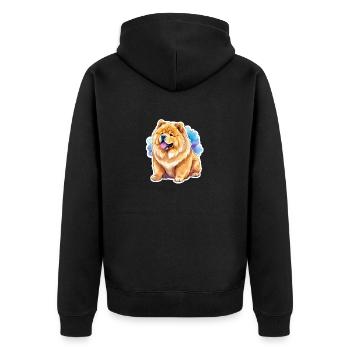 Chow Chow Wasserfarben - Unisex Premium Bio Zip Hoodie - Schwarz - Hinten - Nico (187cm)
