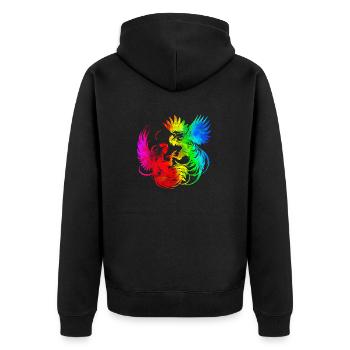 Hahn tup Kampf Tier isoliert buntes Huhn - Unisex Premium Bio Zip Hoodie - Schwarz - Hinten - Nico (187cm)