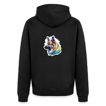 Deutscher Schäferhund Wasserfarben - Unisex Premium Bio Zip Hoodie - Schwarz - Hinten - Nico (187cm)