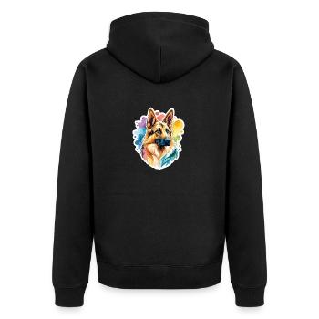 Deutscher Schäferhund Wasserfarben - Unisex Premium Bio Zip Hoodie - Schwarz - Hinten - Nico (187cm)
