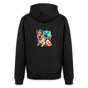 Deutscher Schäferhund Wasserfarben - Unisex Premium Bio Zip Hoodie - Schwarz - Hinten - Nico (187cm)