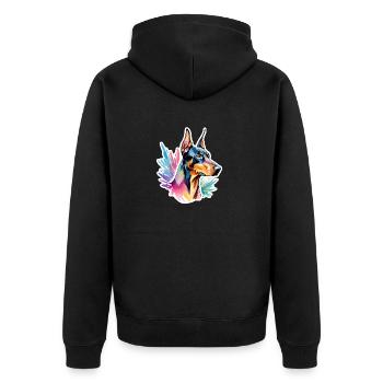 Dobermann Wasserfarben - Unisex Premium Bio Zip Hoodie - Schwarz - Hinten - Nico (187cm)