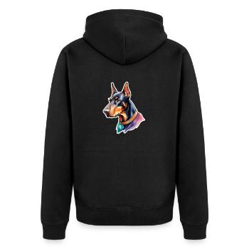 Dobermann Wasserfarben - Unisex Premium Bio Zip Hoodie - Schwarz - Hinten - Nico (187cm)