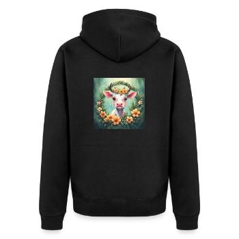 Cute Kawaii Baby Cow Floral - Unisex Premium Organic Zip Hoodie - black - Back - Nico (187cm)