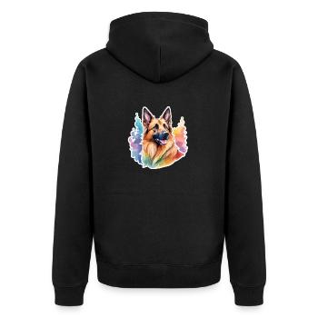 Belgischer Schäferhund Wasserfarben - Unisex Premium Bio Zip Hoodie - Schwarz - Hinten - Nico (187cm)