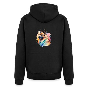 Belgischer Schäferhund Wasserfarben - Unisex Premium Bio Zip Hoodie - Schwarz - Hinten - Nico (187cm)