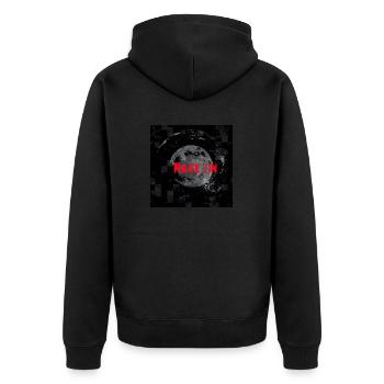 Rave weiter - Unisex Premium Bio Zip Hoodie - Schwarz - Hinten - Nico (187cm)