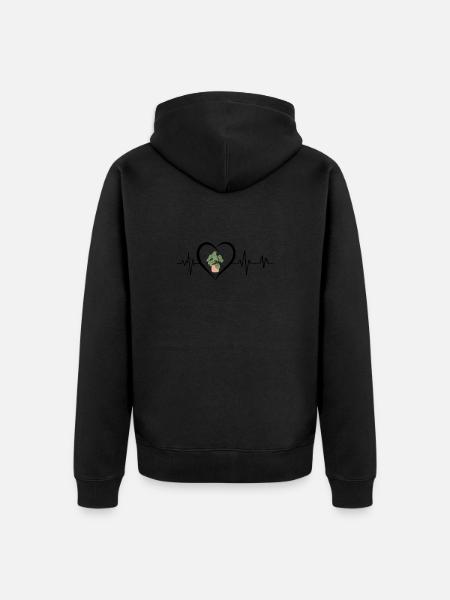heartbeat flower pot - Unisex Premium Organic Zip Hoodie - black