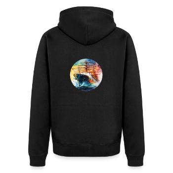 Schiff Gross runder Batch - Unisex Premium Bio Zip Hoodie - Schwarz - Hinten - Nico (187cm)