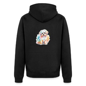 Malteser Wasserfarben - Unisex Premium Bio Zip Hoodie - Schwarz - Hinten - Nico (187cm)