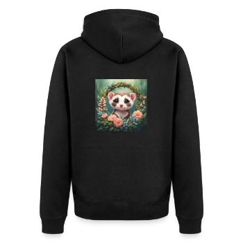 Niedliche Kawaii Baby Frettchen Blumen - Unisex Premium Bio Zip Hoodie - Schwarz - Hinten - Nico (187cm)