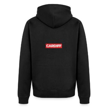Cardiff, Gift Ideas - Unisex Premium Organic Zip Hoodie - black - Back - Nico (187cm)