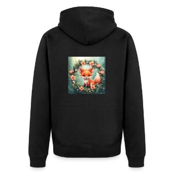 Süßer Kawaii Baby Fuchs Blumen - Unisex Premium Bio Zip Hoodie - Schwarz - Hinten - Nico (187cm)