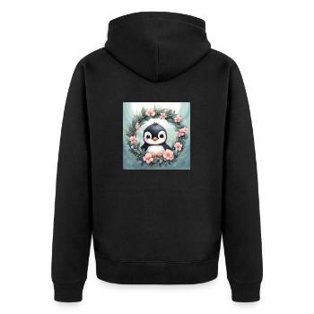 Süßer Kawaii Baby Pinguin Blumen - Unisex Premium Bio Zip Hoodie - Schwarz - Hinten - Nico (187cm)