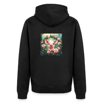 Mignon Kawaii Bébé Cochon Floral - Veste à capuche bio Premium Unisexe - noir - Dos - Nico (187cm)