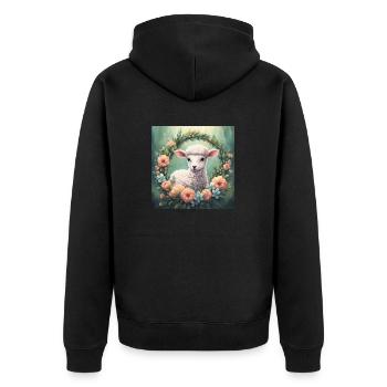 Süße Kawaii Baby Schaf Blumen - Unisex Premium Bio Zip Hoodie - Schwarz - Hinten - Nico (187cm)