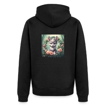 Cute Kawaii Baby Wolf Floral - Unisex Premium Organic Zip Hoodie - black - Back - Nico (187cm)