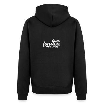 London Is Calling, Aesthetic - Unisex Premium Organic Zip Hoodie - black - Back - Nico (187cm)