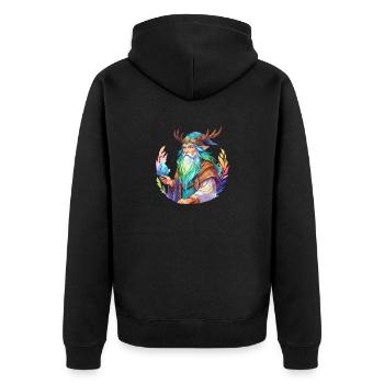 Druide Wasserfarben - Unisex Premium Bio Zip Hoodie - Schwarz - Hinten - Nico (187cm)