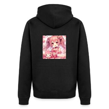 Petite fille avec sa poupée animé japonais - Veste à capuche bio Premium Unisexe - noir - Dos - Nico (187cm)