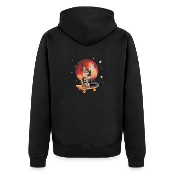 Aquarellkatze auf Skateboard - Originelles Geschenk - Unisex Premium Bio Zip Hoodie - Schwarz - Hinten - Nico (187cm)