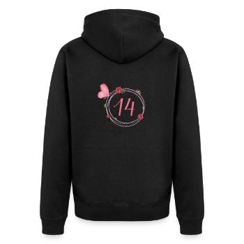 14e anniversaire papillon et fleurs fillettes - Veste à capuche bio Premium Unisexe - noir - Dos - Nico (187cm)