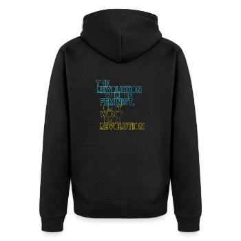 The Revolution will be feminist, or will it not be - Unisex Premium Organic Zip Hoodie - black - Back - Nico (187cm)