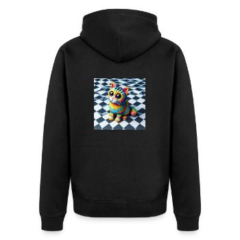 Optical IllusionCat - Unisex Premium Organic Zip Hoodie - black - Back - Nico (187cm)