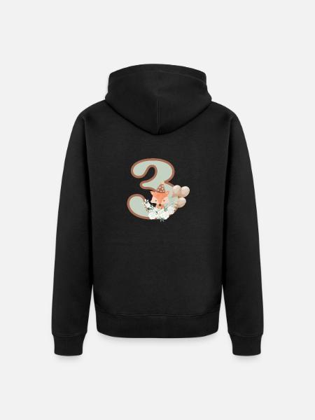 3rd Birthday Fox Flowers - Unisex Premium Organic Zip Hoodie - black