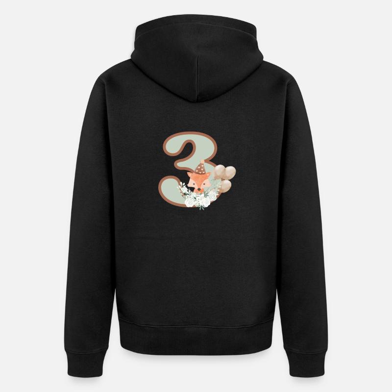 3e anniversaire renard fleurs - Veste à capuche bio Premium Unisexe - noir