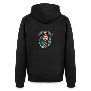 Pirat Neo Traditional Stil - Unisex Premium Bio Zip Hoodie - Schwarz - Hinten - Nico (187cm)