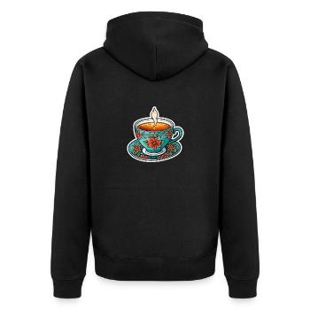 Teacup Neo Traditional - Unisex Premium Organic Zip Hoodie - black - Back - Nico (187cm)