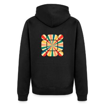 Retro Pattern: Tauchen Sie ein in die Schwingung der Farben - Unisex Premium Bio Zip Hoodie - Schwarz - Hinten - Nico (187cm)