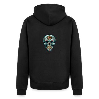 Totenkopf Neo Traditional - Unisex Premium Bio Zip Hoodie - Schwarz - Hinten - Nico (187cm)
