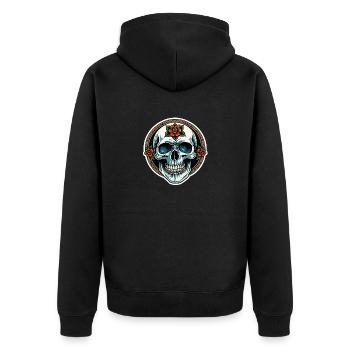 Totenkopf Neo Traditional - Unisex Premium Bio Zip Hoodie - Schwarz - Hinten - Nico (187cm)
