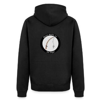 Hobby Angler meine Waffe ist die Angel - Unisex Premium Bio Zip Hoodie - Schwarz - Hinten - Nico (187cm)