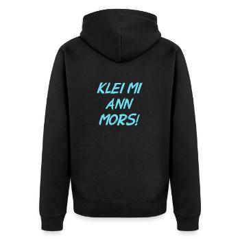 Klei Mi Ann Mors - Kratz Mich Am Hintern - Spruch - Unisex Premium Bio Zip Hoodie - Schwarz - Hinten - Nico (187cm)