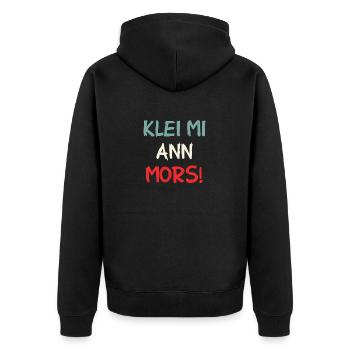 Klei Mi Ann Mors - Kratz Mich Am Hintern - Spruch - Unisex Premium Bio Zip Hoodie - Schwarz - Hinten - Nico (187cm)