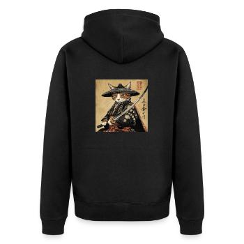 Katze Samurai Japan Ukiyo-E - Unisex Premium Bio Zip Hoodie - Schwarz - Hinten - Nico (187cm)