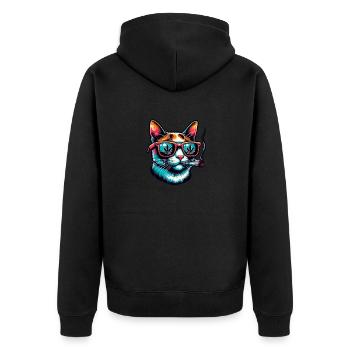 lustige Katze mit Joint - Unisex Premium Bio Zip Hoodie - Schwarz - Hinten - Nico (187cm)