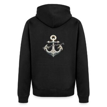 White anchor with coordinates - Unisex Premium Organic Zip Hoodie - black - Back - Nico (187cm)