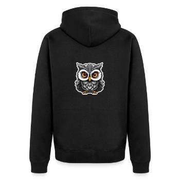 Cute Owl Kawaii Mascot - Unisex Premium Organic Zip Hoodie - black - Back - Nico (187cm)