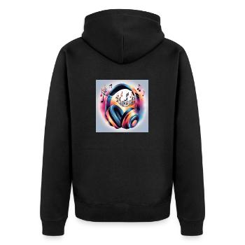 Musik Melodie Kopfhörer mit Noten - Unisex Premium Bio Zip Hoodie - Schwarz - Hinten - Nico (187cm)