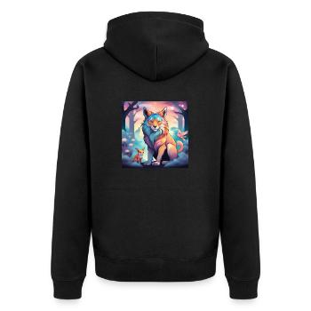 Löwe Fuchs Fabelwesen - Unisex Premium Bio Zip Hoodie - Schwarz - Hinten - Nico (187cm)
