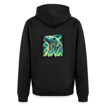 Bear Aurora - Unisex Premium Organic Zip Hoodie - black - Back - Nico (187cm)