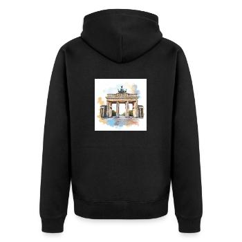 Brandenburger Tor in Farbe - Unisex Premium Bio Zip Hoodie - Schwarz - Hinten - Nico (187cm)