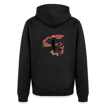 Die weiche Katze skatet im Weltraum - Unisex Premium Bio Zip Hoodie - Schwarz - Hinten - Nico (187cm)