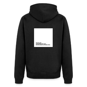 Das ist ein linksbündiger Text in der linken … - Unisex Premium Bio Zip Hoodie - Schwarz - Hinten - Nico (187cm)